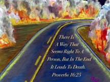 Road through flames postcard by artist Angela Young