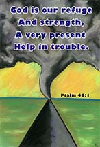 A Tornado over a Midwestern road with scripture, art by Angela Young